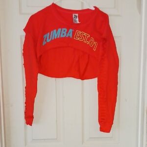 Zumba Fitness Red Crop Top with Blue and Yellow Accents